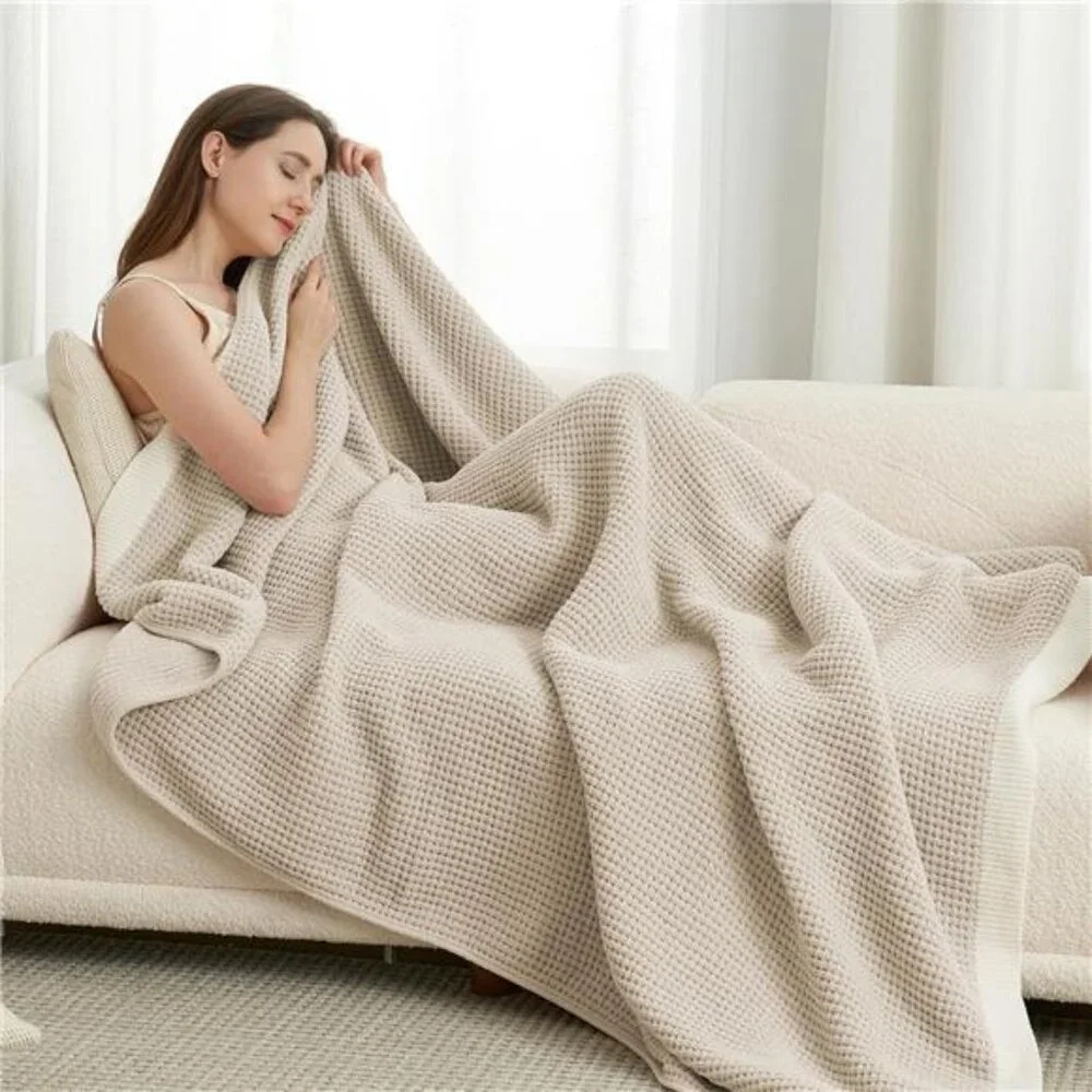 Home Waffle Throw Blanket for Couch, Soft Cozy Chenille Knit Blanket Warm Decor
